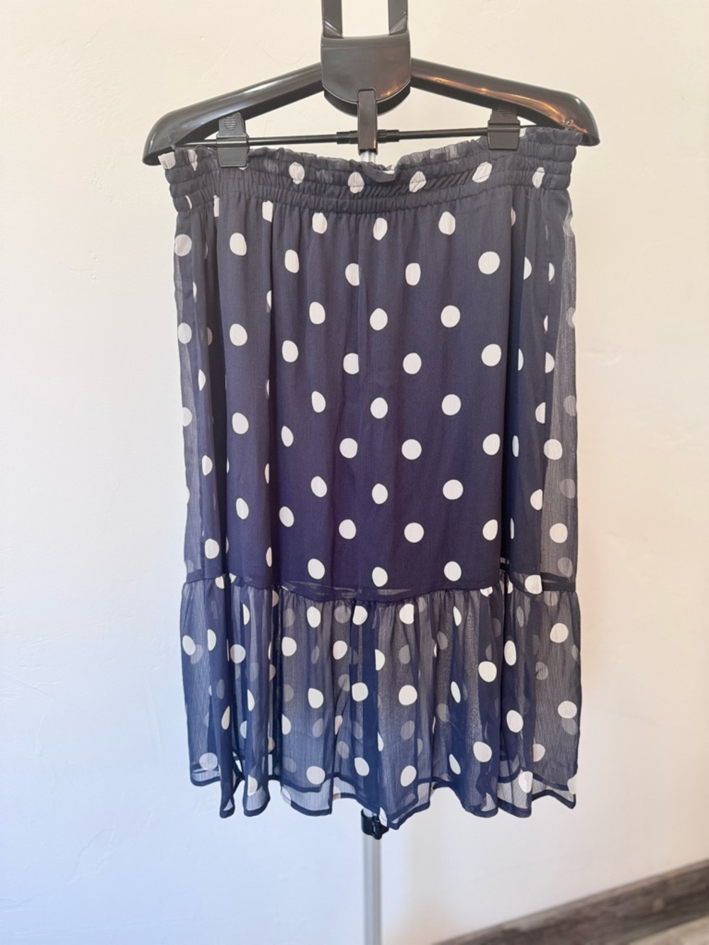 LC Lauren Conrad Navy/White Polka Dot Ruffle Hem, Midi Skirt, Size XL, NWOT